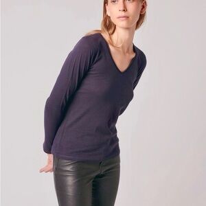 MAJESTIC Filatures Paris Superwashed Viscose V-Neck Blue Long Sleeve Tee Top